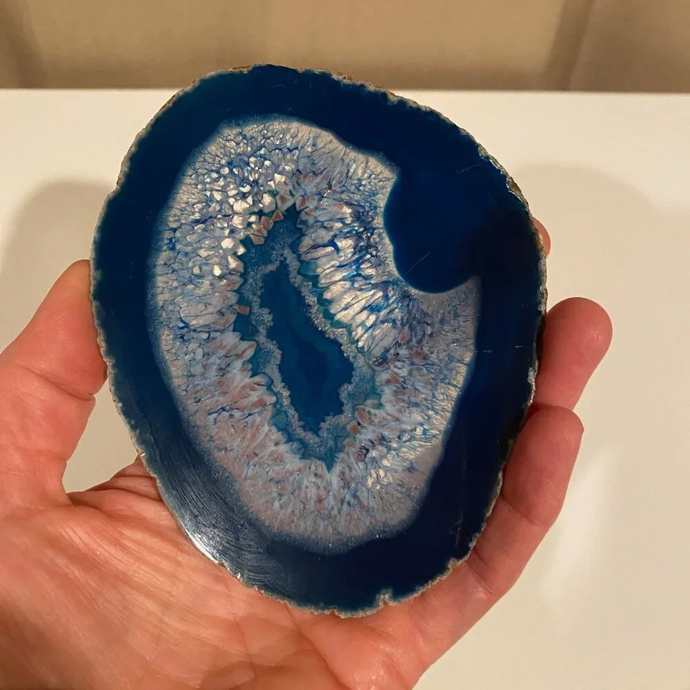 Blue Natural Agate Slice Stone 5x4 Beach Decor‎ Paperweight or Soap Dish